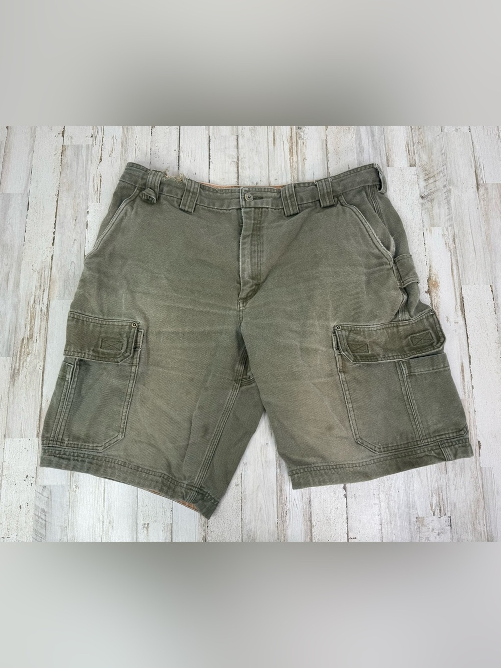Duluth Trading Co Men’s 40 Canvas Cargo Shorts Utility Workwear 11” Green